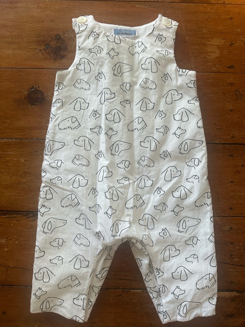 Jacadi White Baby Romper with Black Dog Sketches
